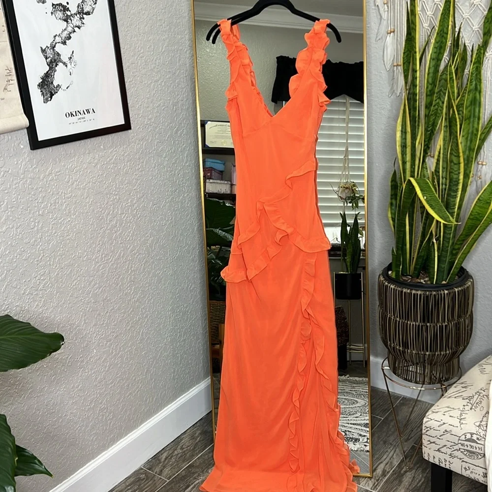 HOUSE OF CB 'Pixie' Flame Orange Ruffle Maxi Dress NWOT - Picture 11 of 16